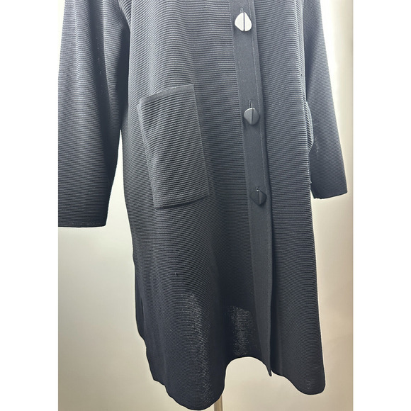 Exclusively Misook Long Ribbed Cardigan Black Duster Pockets Button Plus Size 3X - Picture 7 of 16